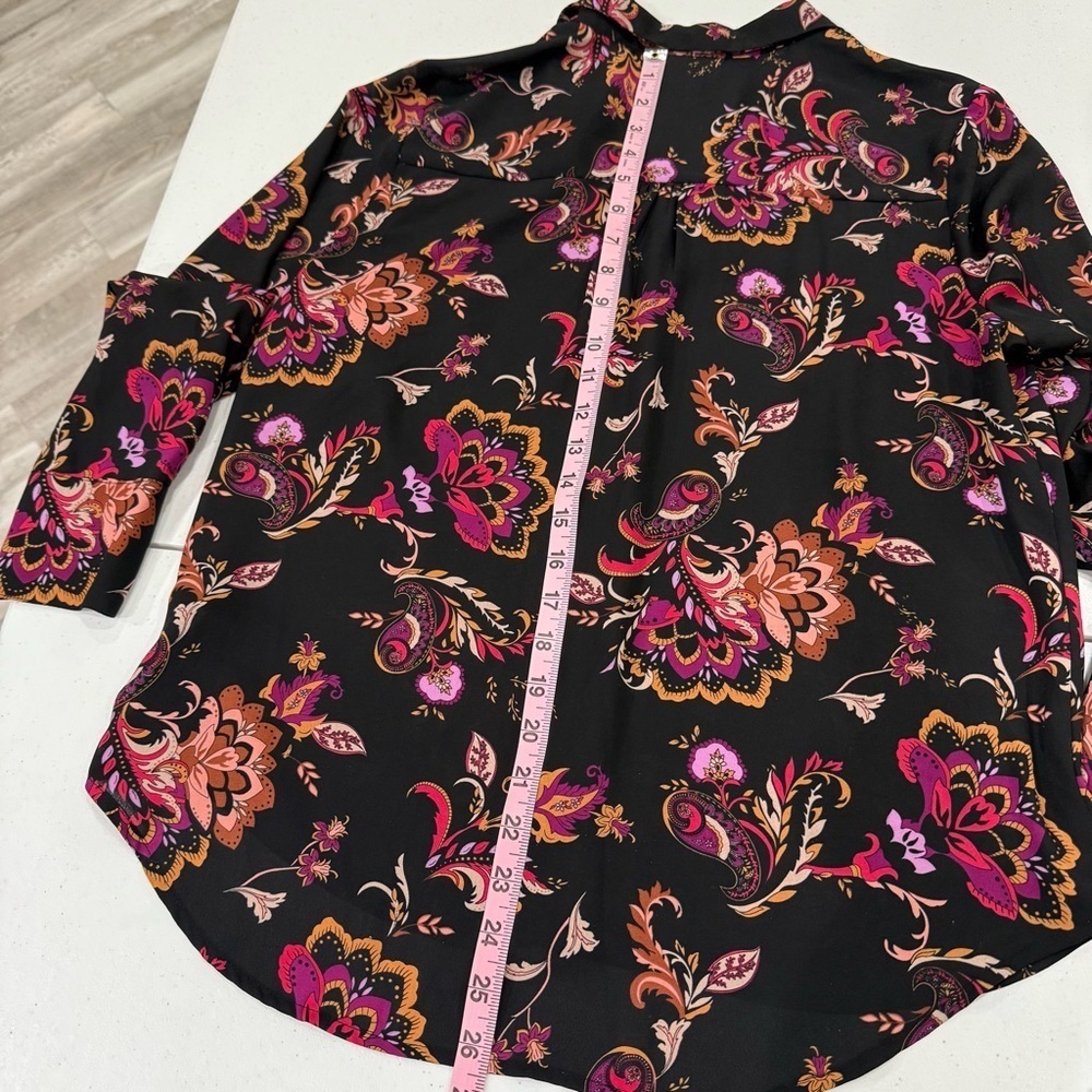 Liz Claiborne Paisley Button Down Blouse Long Sleeve Black Shirt Women’s Size PL - Picture 6 of 11